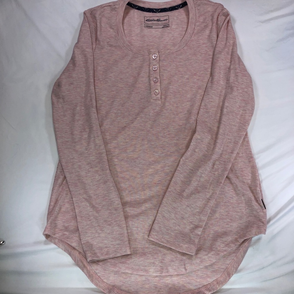 Eddie Bauer Pink Heathered Rib Knit Henley Sleepwear Top Womens S Long Sleeve